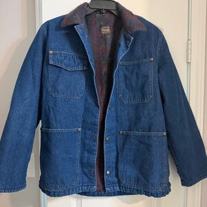 Vintage WALLS Outdoors Denim Blanket Lined Chore Coat Snap Jacket USA